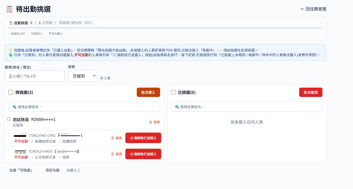 出勤人員管理系統畫面